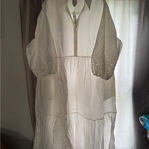 Maeve White Eyelet Puff-Sleeve Midi Dress